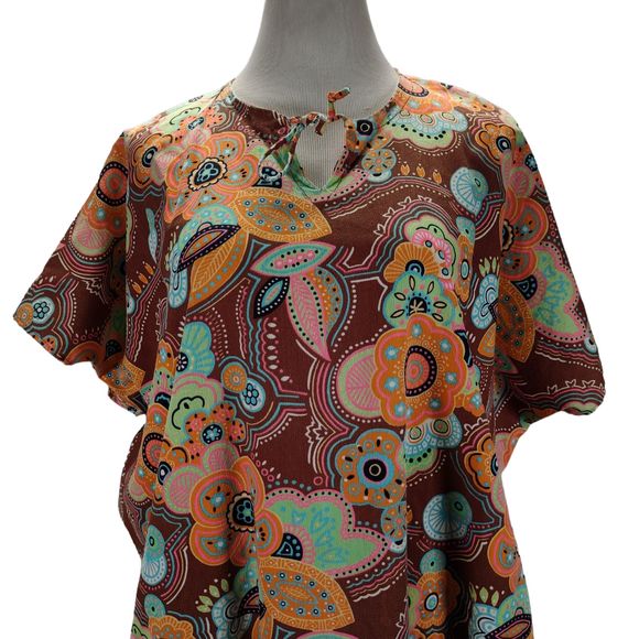 Vintage 70s Volup Dayglow Caftan Kaftan Size 1X/2X  Floral Acrylic Barkcloth - Picture 2 of 11